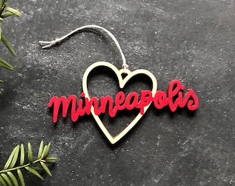 Minneapolis Heart Christmas Ornament - Choose your color | Christmas Ornament | Housewarming Gift | Christmas Gift | Minneapolis Heart