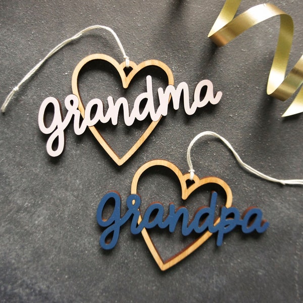 Grandpa, Grandma, other grandparent word Heart Christmas Ornament - Choose your color! | Pregnancy Announcement | Christmas Gift | Pregnant