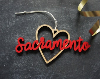 Sacramento Heart Christmas Ornament - Choose your color! | Christmas Ornament | Housewarming Gift | Christmas Gift | CA | Sacramento Heart