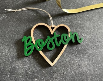 Boston Heart Christmas Ornament - Choose your color | Christmas Ornament | Housewarming Gift | Christmas Gift | Boston Heart