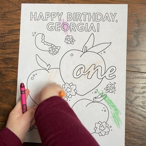 Birthday Coloring Sheet Printable Personalized Peach Themed Coloring Page First Birthday Print at Home Sweet as a Peach image 2