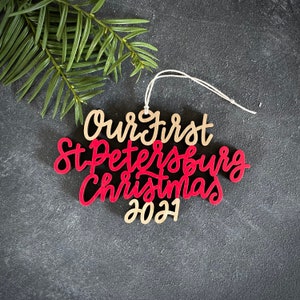 Kies uw jaar, zin en kleuren! | Ons/mijn eerste Sint-Petersburg kerstornament | Inwijdingsfeest cadeau | Kerstcadeau