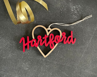 Hartford Heart Christmas Ornament - Choose your color! | Christmas Ornament | Housewarming Gift | Christmas Gift | CT | Hartford CT Heart