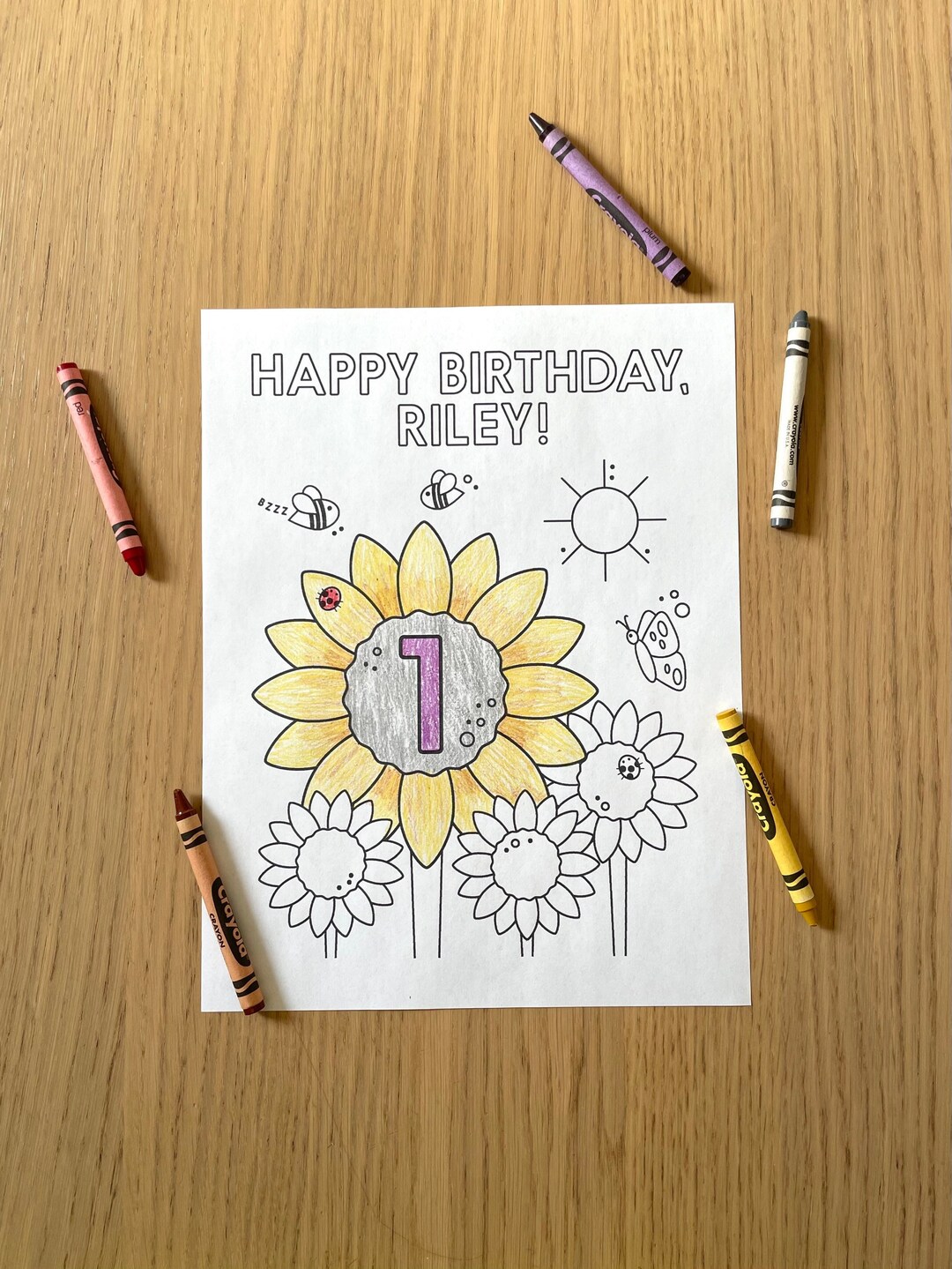 Birthday Coloring Sheet Printable - Personalized Sunflower Themed ...