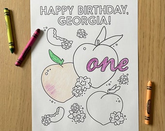 Birthday Coloring Sheet Printable -  Personalized Peach Themed Coloring Page | First Birthday | Print at Home | Sweet as a Peach