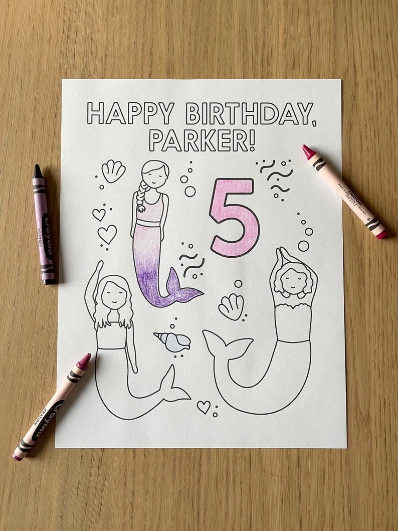 Birthday Coloring Sheet Printable Personalized Mermaids Coloring Page Kids Birthday Girl Birthday Under the Sea Print at Home image 1