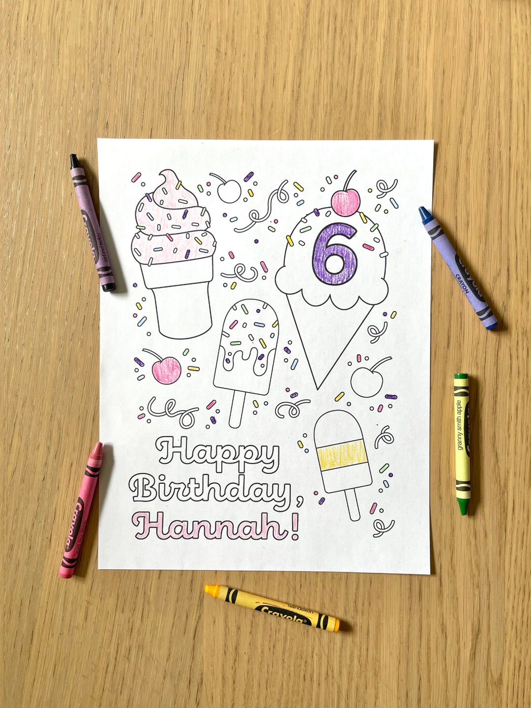 Birthday Coloring Sheet Printable - Personalized Ice Cream Themed ...