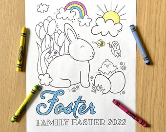 Easter Coloring Sheet Printable -  Personalized Easter Themed Coloring Page | Family Party | Family Holiday | Print at Home