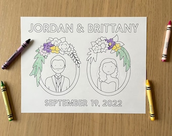 Wedding Coloring Sheet Printable - Frames with Personalized Bride and/or Groom