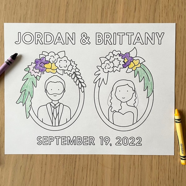 Wedding Coloring Sheet Printable - Frames with Personalized Bride and/or Groom