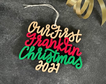 Choisissez votre année, votre expression et vos couleurs ! | Notre/mon premier ornement de Noël Franklin | Décoration de Noël | Cadeau de pendaison de crémaillère | Cadeau de Noël