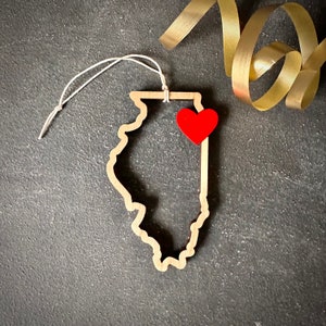 Adorno navideño con forma de corazón de Chicago, Illinois: ¡elige tu color! / Adorno navideño / Regalo de inauguración de la casa / Regalo de Navidad / Chicago