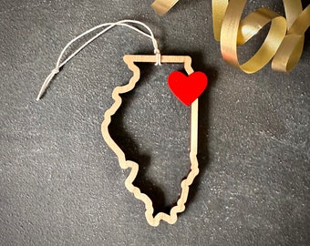 Chicago Illinois Outline Heart Christmas Ornament - Choose your color! | Christmas Ornament | Housewarming Gift | Christmas Gift | Chicago