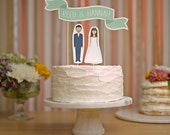 Wedding Cake Topper - Custom Names Cake Topper Banner No. 2 / Personalized Bride and Groom Cake Toppers