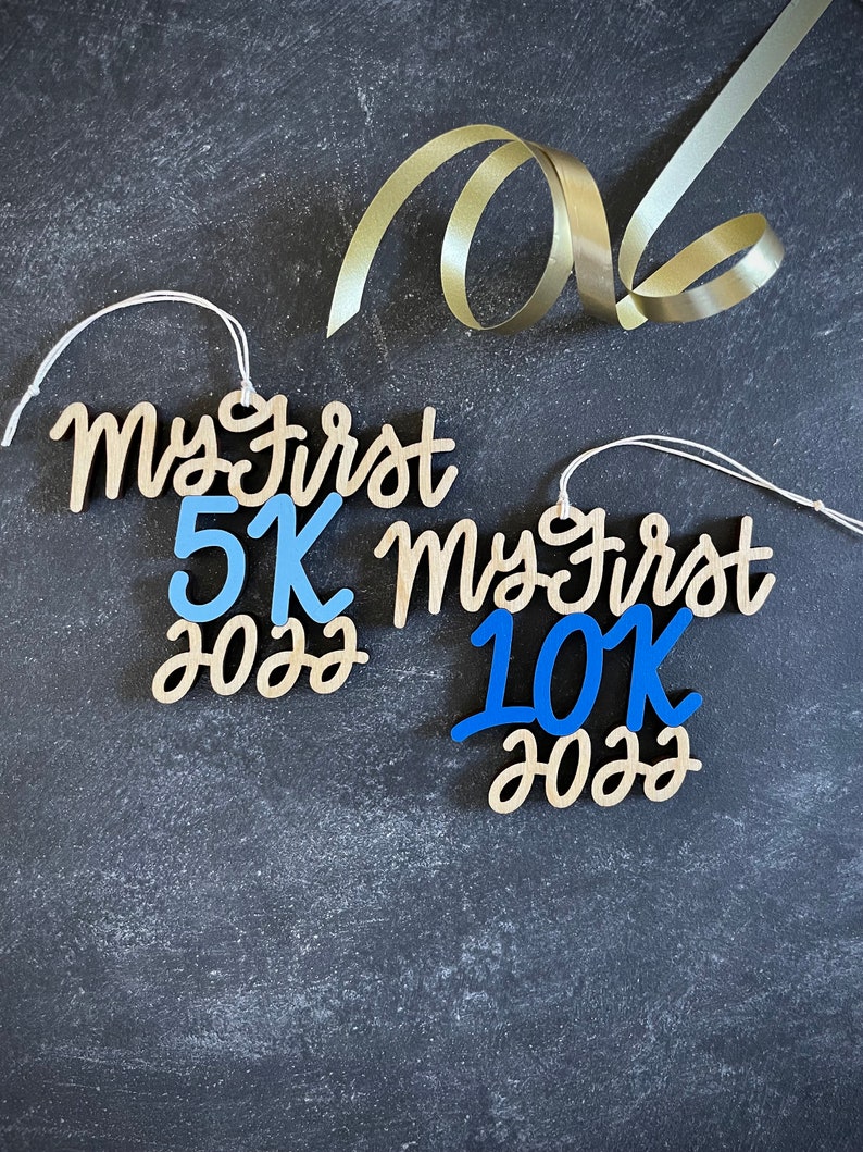 Choose your year and color My/Our First 5K or 10K Christmas Ornament Christmas Ornament Christmas Gift Gift for Runners Run 5K image 1