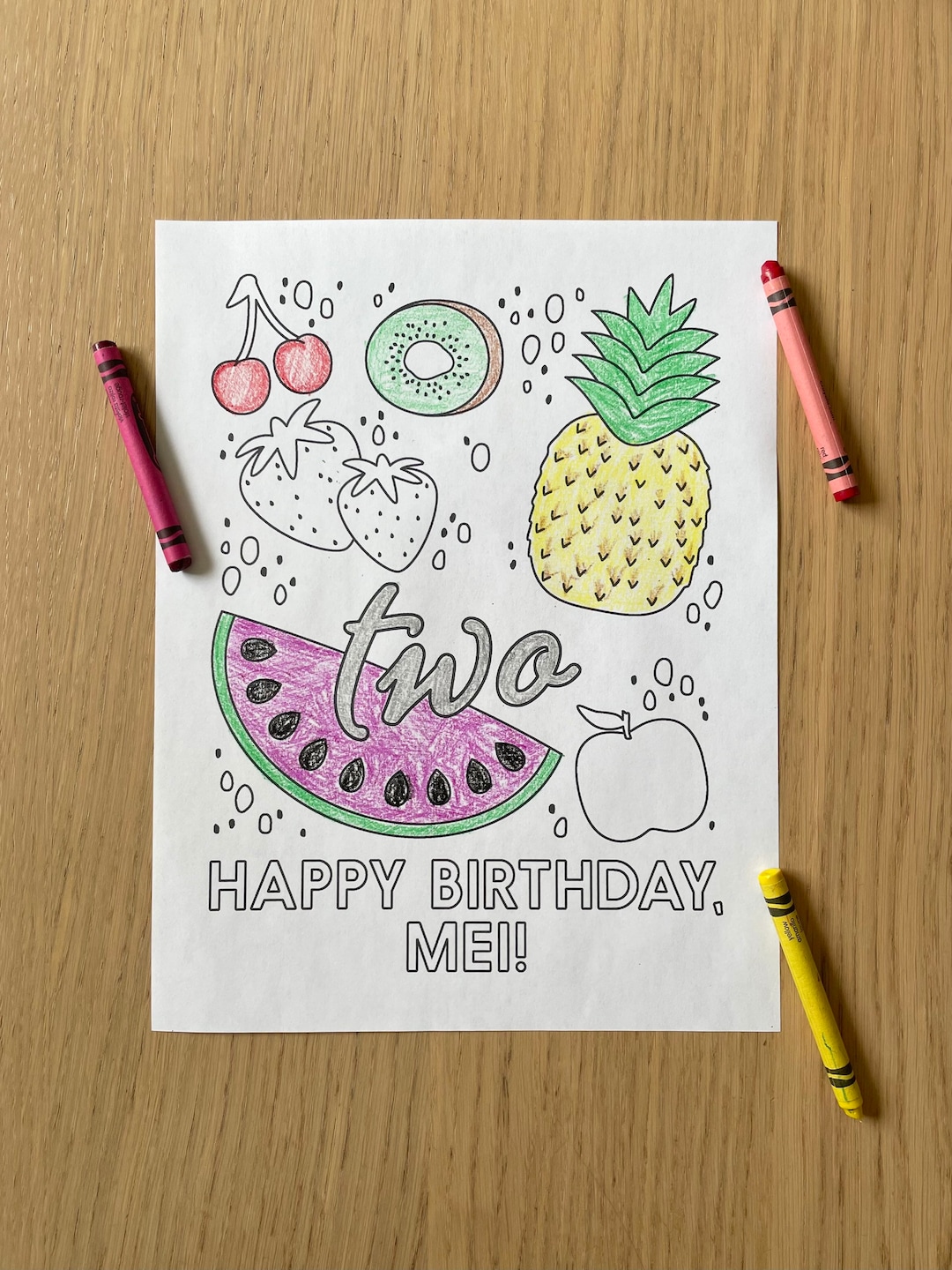 Birthday Coloring Sheet Printable - Personalized Fruit Themed Coloring ...