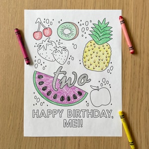 Birthday Coloring Sheet Printable -  Personalized Fruit Themed Coloring Page | Kids Birthday | Boy Girl Party | Print at Home | Twotti Fruit