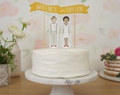 Wedding Cake Topper Set - Custom Cake Banner No. 1 / Bride and/or Groom Cake Toppers