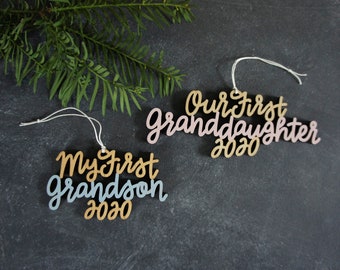 Choose your year, phrase and color! | Our/My First Granddaughter/Grandson Christmas Ornament | Christmas Ornament | Christmas Gift