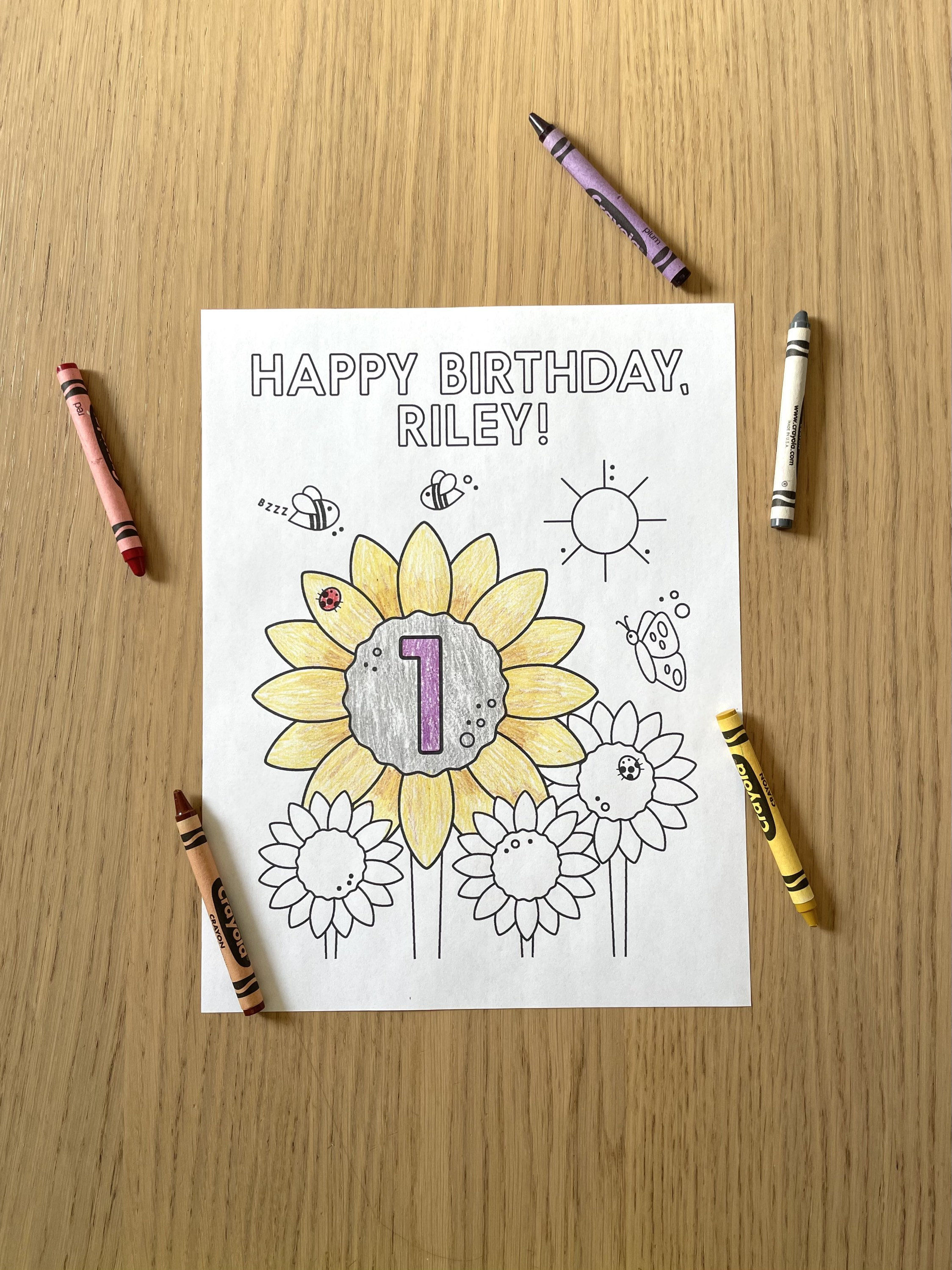 Birthday Coloring Sheet Printable Personalized Sunflower | Etsy