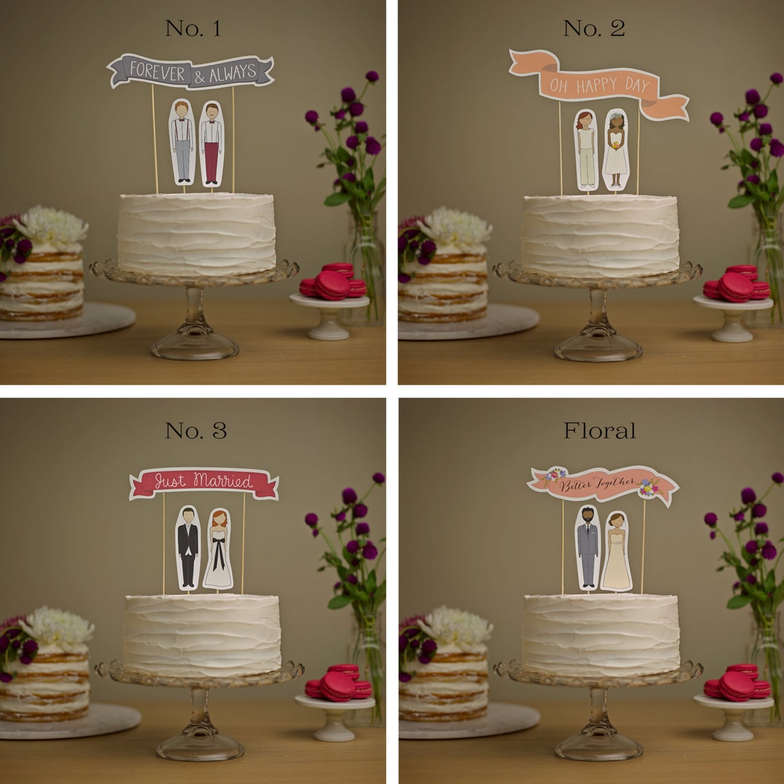Wedding Cake Topper Set Common Phrases Banner / Bride And/or Etsy