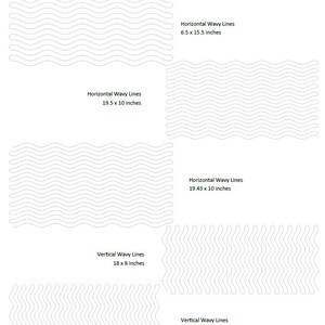 May include: A digital download of quilting patterns for wavy lines. The patterns include four different sizes: 6.5 x 15.5 inches, 19.5 x 10 inches, 19.43 x 10 inches, and 18 x 8 inches. The patterns are designed by Melinda Sword and are available on gulfcoastquilting.com.