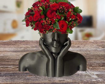 Serene Thoughts Face Planter – Unique 3D Printed Head Vase for Indoor Plants, Modern Minimalist Flower Pot