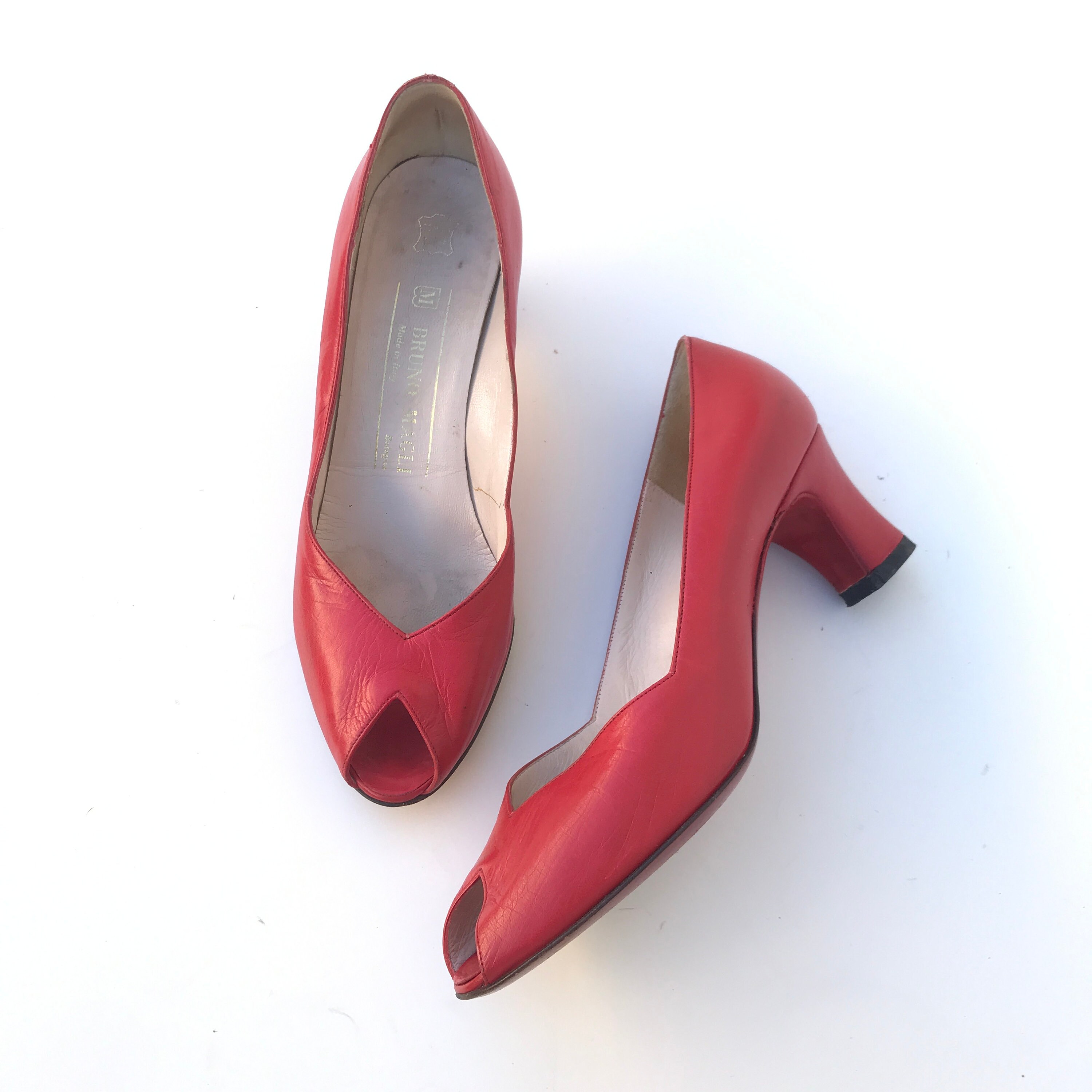 Red peep toe shoes low heel deals