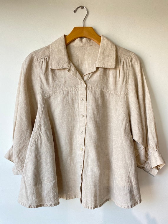 Oatmeal Linen Top with Pockets