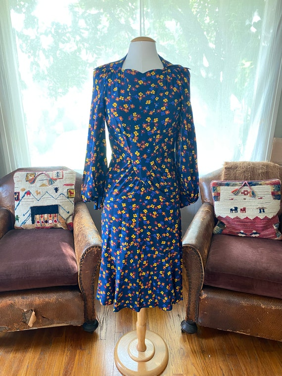 Vintage Ossie Clark Navy Blue Floral Silk Dress Etsy Canada