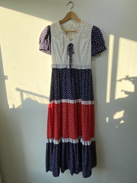 Vintage Vicky Vaughn Red White Blue Prairie Dress - image 1