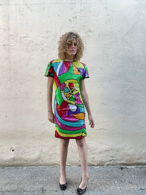 Vintage Channa Colorful Sequin Dress - image 2