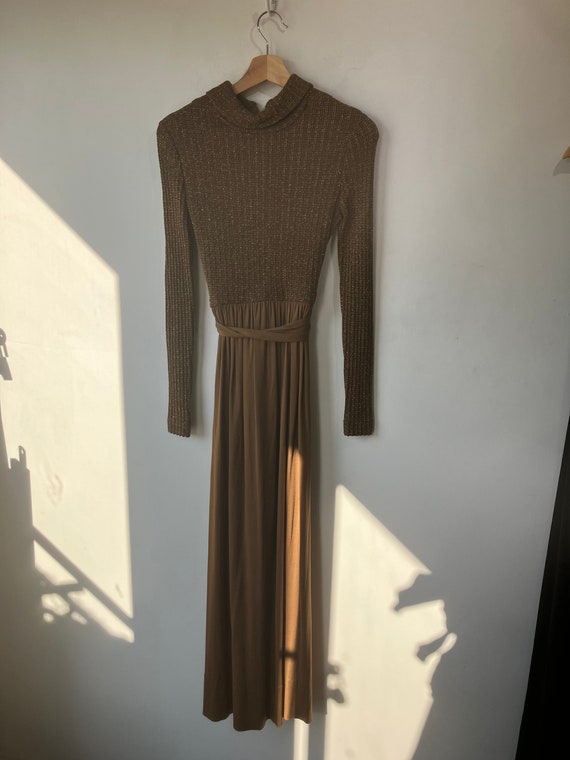 RODRIGUES c.1970's Bronze Metallic Knit Long Slee… - image 4