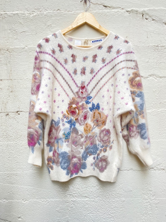 Vintage MarieaKim Angora Sweater with Beaded Appli