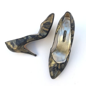 Carlo Fiori gold schwarz Spitze Druck Pumpe Bogen abnehmbare Detail sz 7B