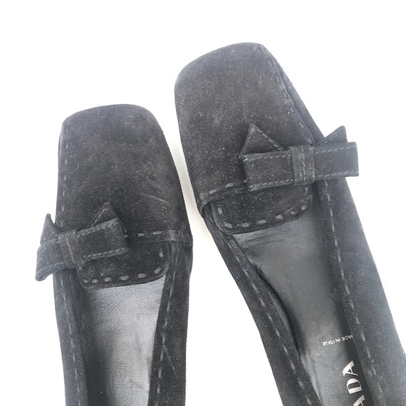 Vintage Prada Black Suede Kitten Heel Bow Detail … - image 7