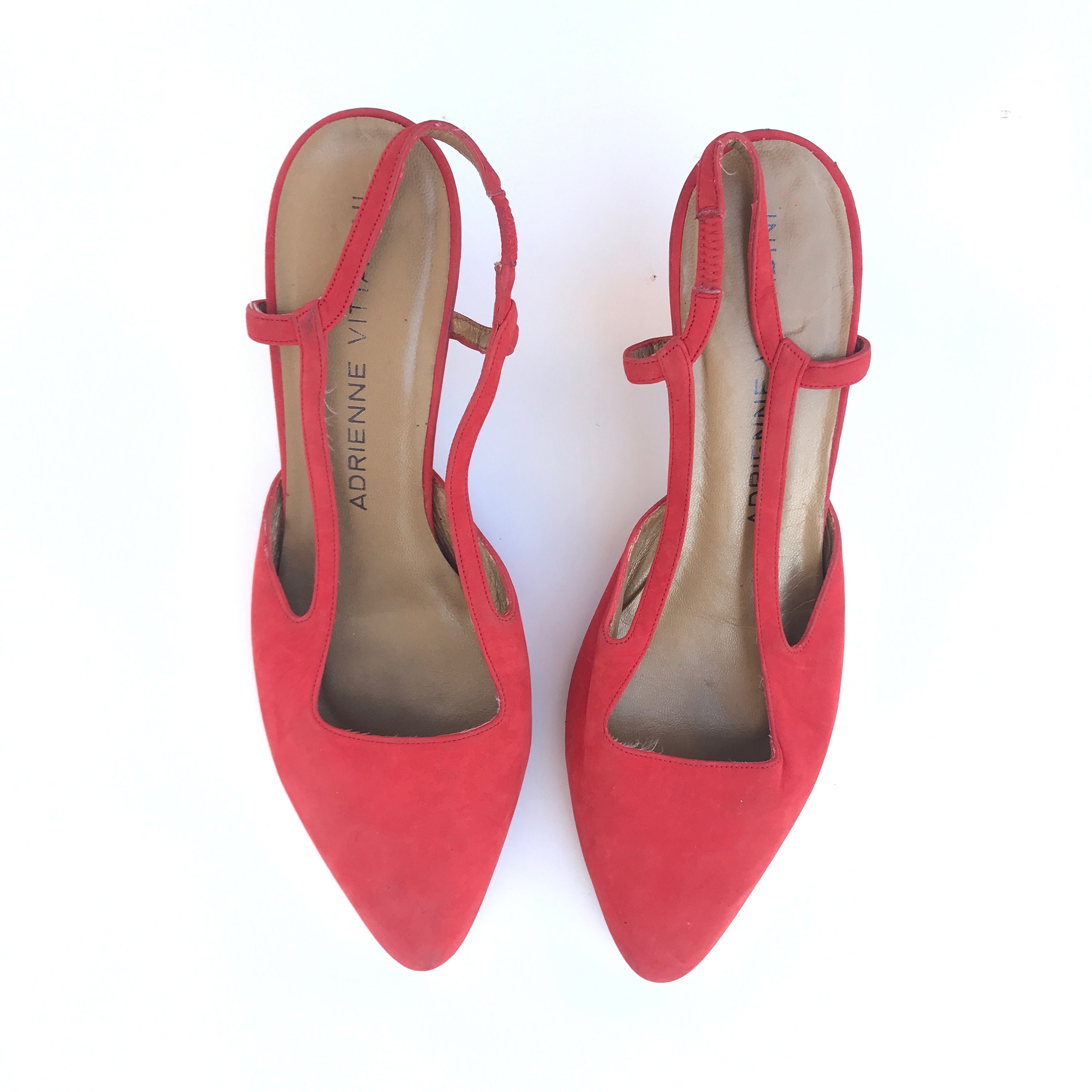 Vintage Adrienne Vittadini Red Orange Suede Slingback Kitten Heel