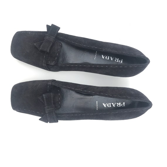 Vintage Prada Black Suede Kitten Heel Bow Detail … - image 2