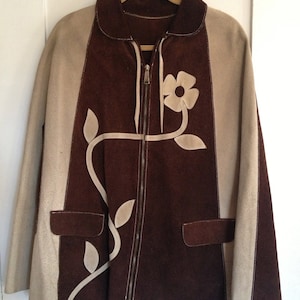 Brown and Cream Suede Poncho with Flower