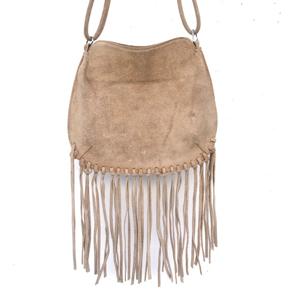 Vintage Tan Suede Leather Fringe Shoulder Crossbod