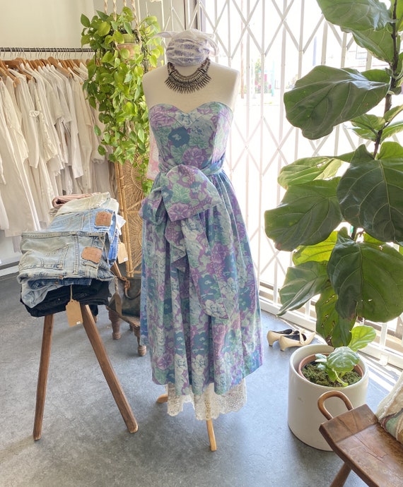 Vintage Laura Ashley Floral Strapless Dress