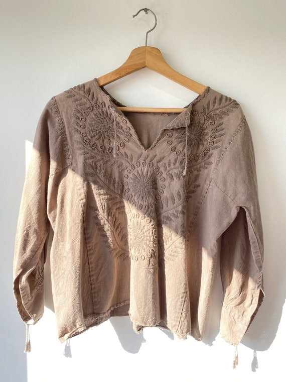 Vintage Mocha Embroidered Top
