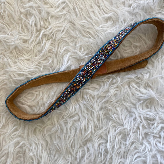 Vintage Brown Leather Multicolored Beaded Belt - Etsy display picture 1