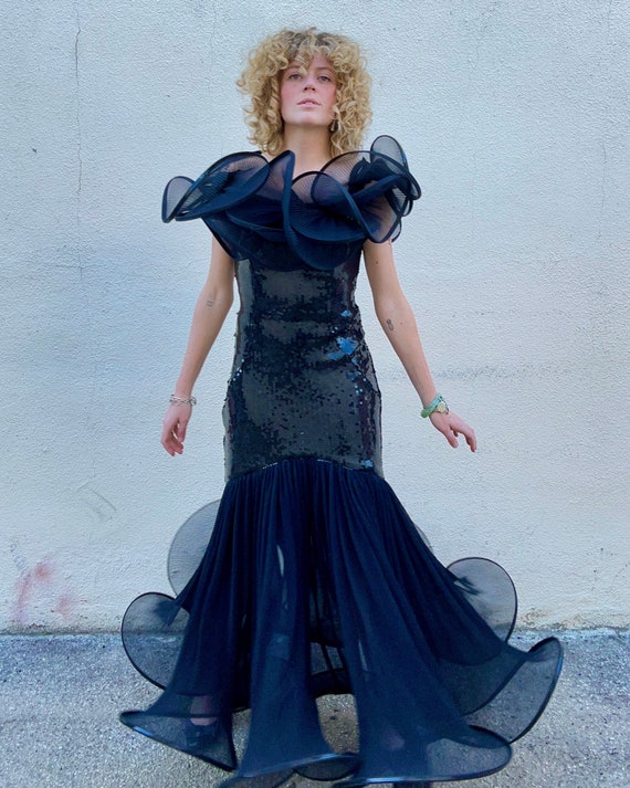 Vintage Lillie Rubin Black Sequin Mermaid Gown With Stunning Swirls Etsy Canada