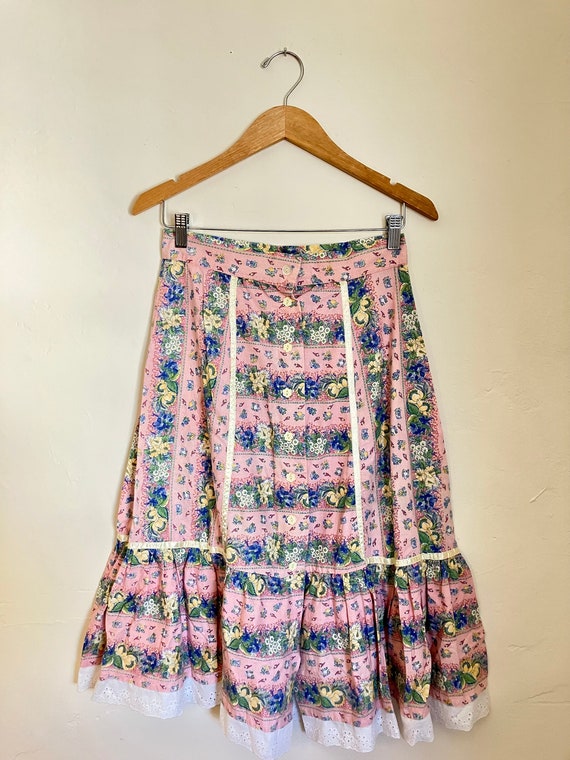 Vintage Pastel Pink Floral Cotton Skirt