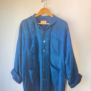 Vintage Chinese Silk Brocade Jacket in Ocean Blue