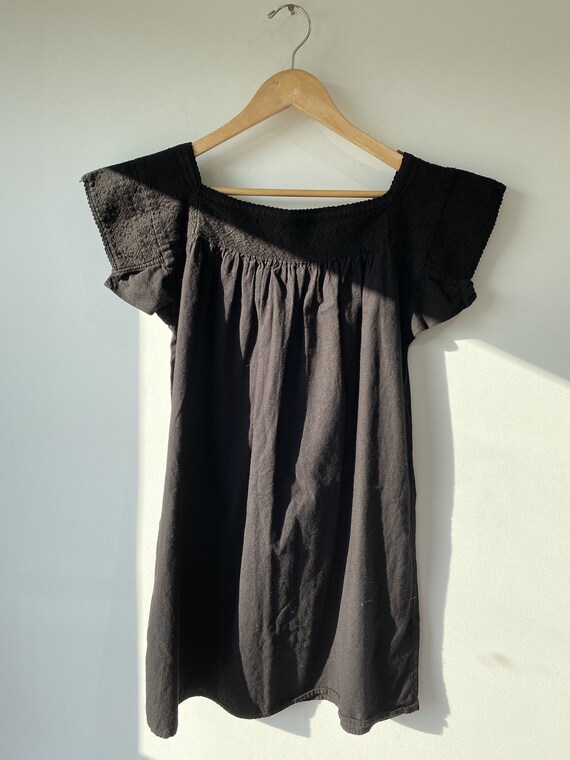 Vintage Overdyed Black Mexican Embroidered Dress