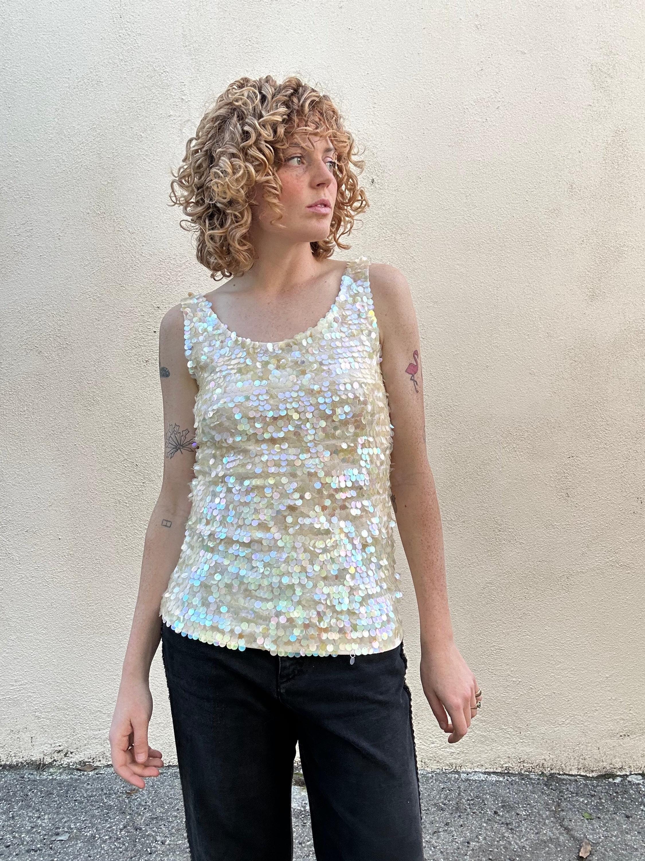cream sequin top