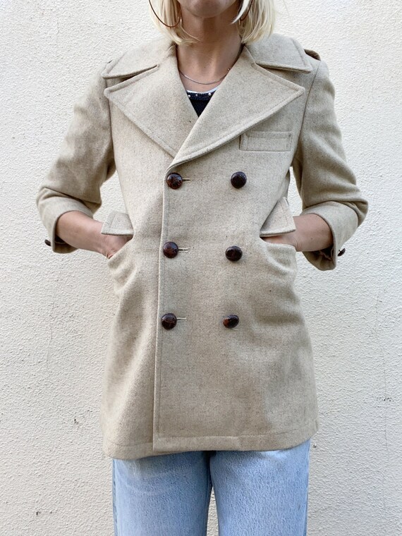 Vintage Geoffrey Beene Tan Pea Coat