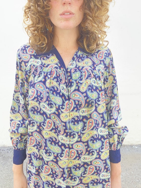 Vintage 40s Cold Rayon Paisley Button Down Top